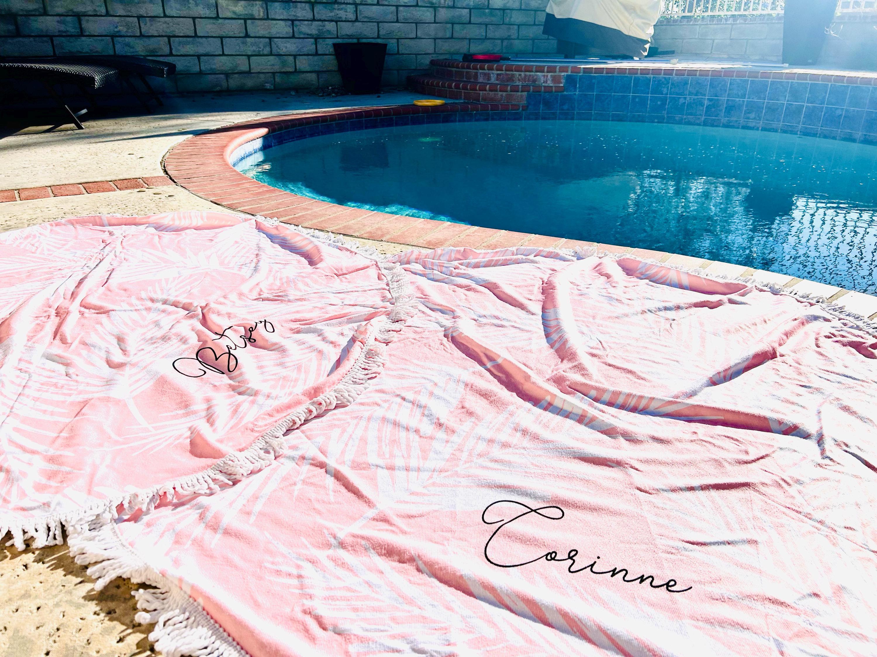 Beach Bachelorette Party Gifts Pink Tropical Bachelorette Party Favors Personalized Beach Towel Pink Round Towel (EB3327TPPP)