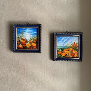 California poppy painting Tiny framed art Mini oil painting Original artwork Miniature wall art Mothers Day gift