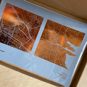 A4 Any Two Locations Metallic Map Print Custom Multi Location | Etsy
