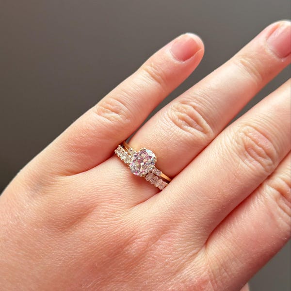 Gold Gap Band Open Wedding Band Oval Cut Wedding Ring Moissanite ...