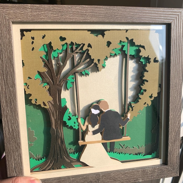 Wedding Couple Swing Shadow Box SVG: 3D Papercut File - Etsy