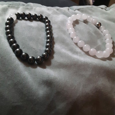 His Hers Couples Matching Hematite & Rose Quartz Bracelet Set - Etsy