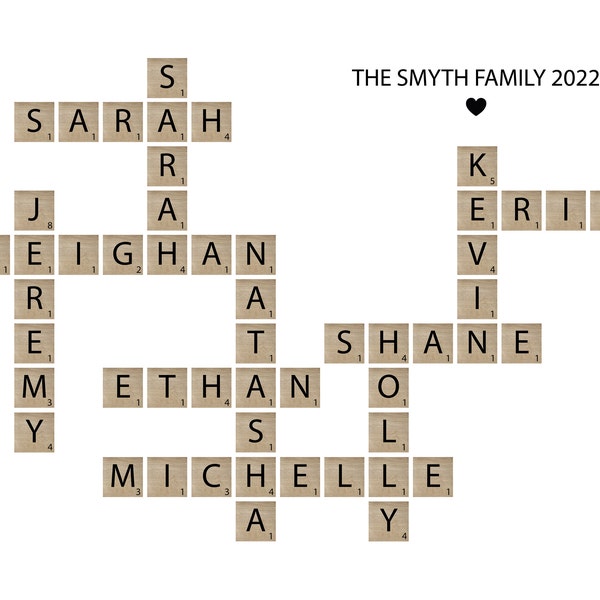 Personalized Family Name Sign, Crossword Scrabble Print, Custom Family ...