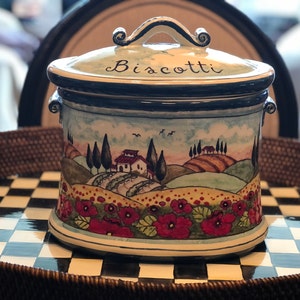 Grand Pot à Biscuits Ancien Deruta - Céramique Italienne 20 Cm, Motif Fruits, Avec Couvercle