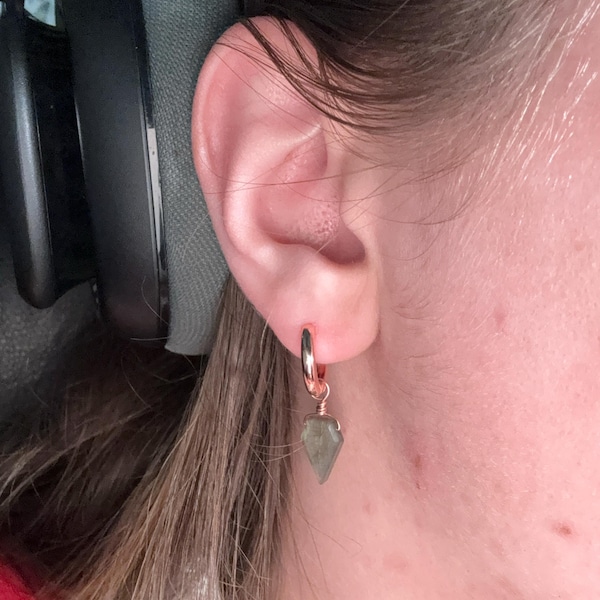 The Stone Huggie Earrings in Moss/Agate main image 0