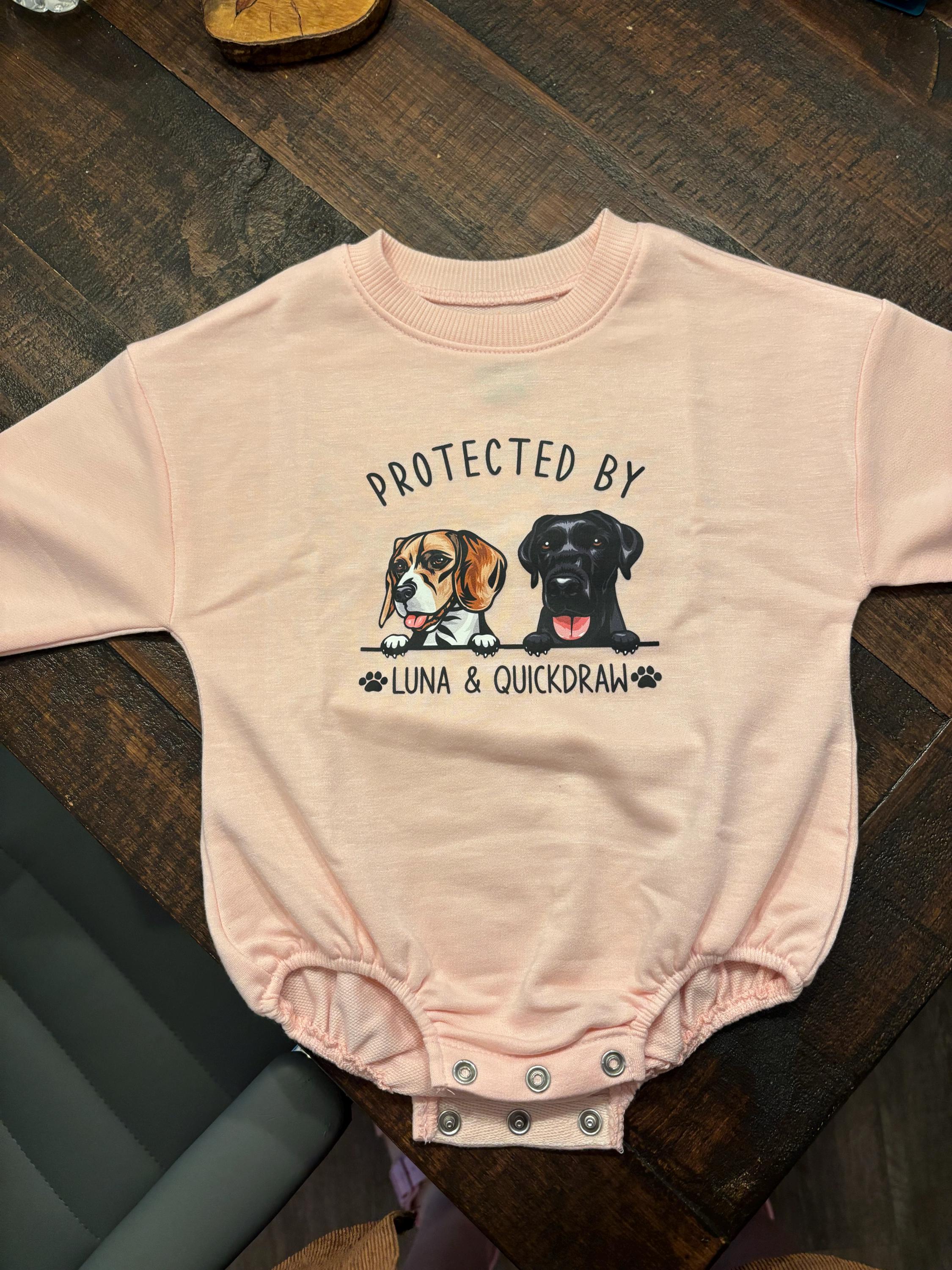 Custom Pet Portrait Protected By Baby Romper, Personalized Puppy Romper for Boys and Girls, Baby Pet Lover Outfit,Custom Baby Gift with Name