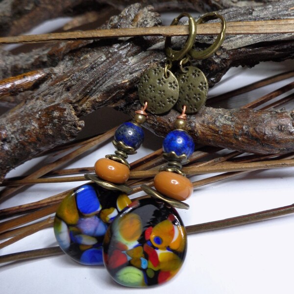 4 Perles Lampwork Murano Et Argent – Dimensions 15 X 9 Mm – Trou 4,5 Mm – Fait Main En France