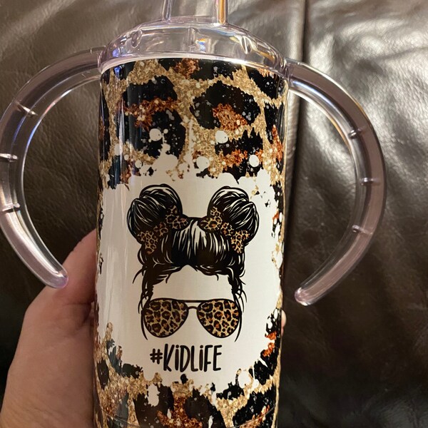 20 OZ Glitter Leopard Mom Life Messy Bun Skinny Tumbler Design ...