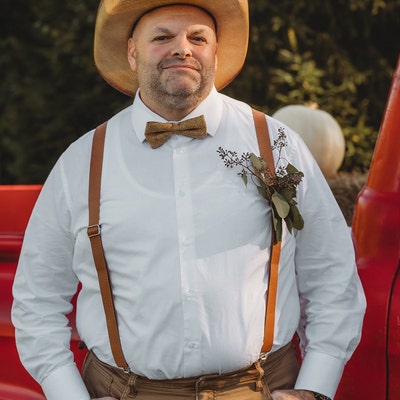 champagne gold bow tie and suspenders