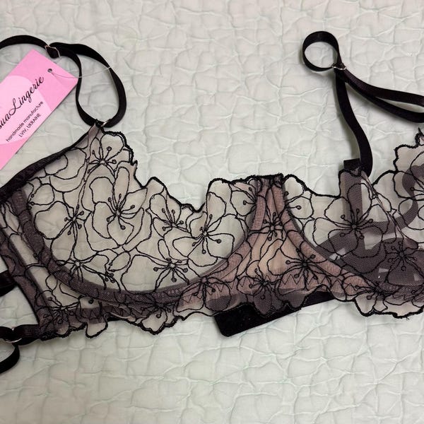 Open Cupless Bra Shelf Bra With Support Transparent Embroidered Lace ...