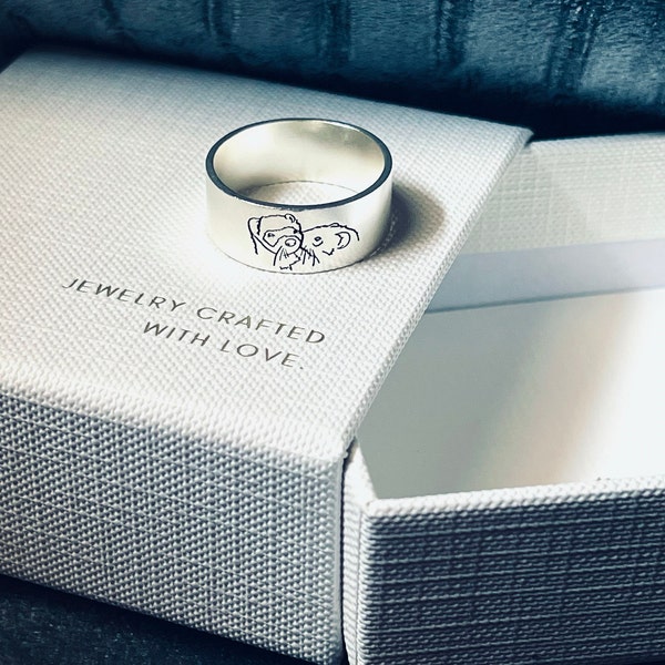 Children Artwork Ring • Personalized Kid Drawing Ring in Sterling ...
