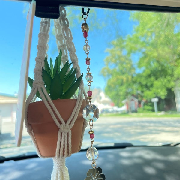 Dainty Sun Catcher Car Charm Elegant Clear, Pink and Gold Rear View ...