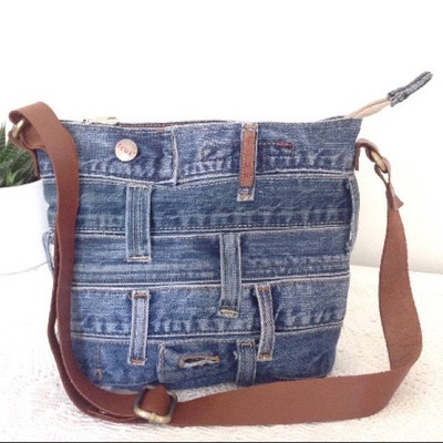 PATTERNED BOTH Sides Shoulder Bag/ Blue Denim Bag/ Vintage Denim/ Jeans ...