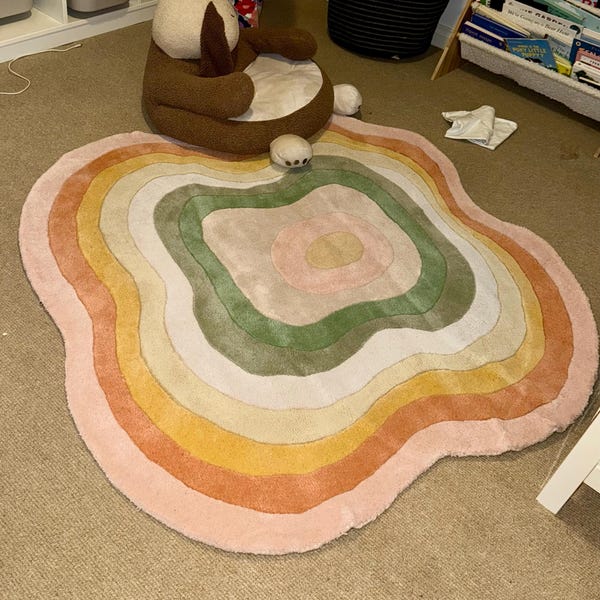 Rainbow Bloom Wool Rug Hand Tufted Pastel Dreamscape Irregular Shape ...
