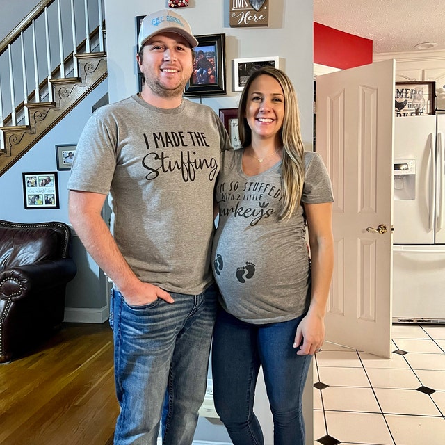 Couples Stuffed With 2 Little Turkeys Maternity Shirt Twin 