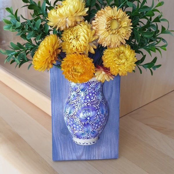 Vase Wooden Wall Decor, Vase for Dry Flowers With Floral Motives