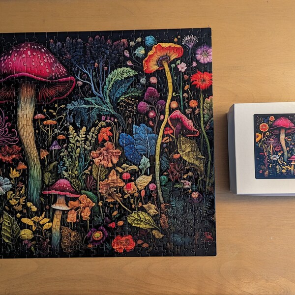 Mushroom & Wildflower 1000 Piece Round Puzzle For Adults - Embroidered Style Floral Jigsaw, Nature Theme
