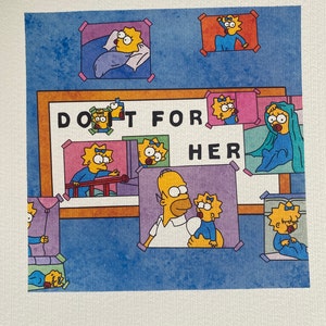 The Simpsons Homer Maggie Do It For Her Watercolour Print, Scenic Simpsons, Poster Watercolor Illustration Print Wall Art | 21x21cm