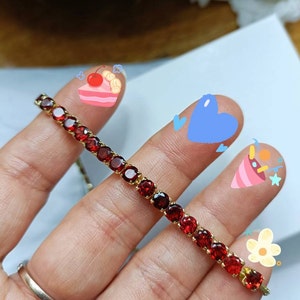 Natural Garnet Tennis Bracelet Gold 4mm Natural Red Garnet Bracelet Naturally Mined Genuine Gemstone Fast Free Shipping For Her Birthday