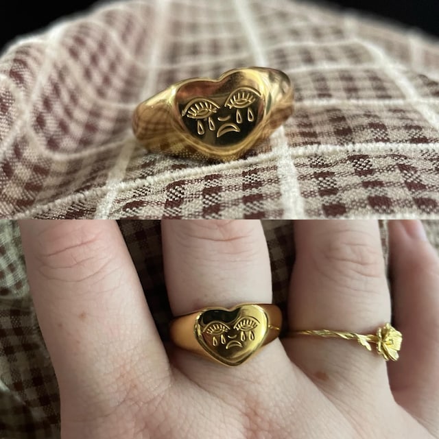 Heart Tattoo Ring Crying Heart Ring Crying Heart Tattoo Ring 18K