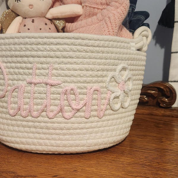 Personalized Baby Shower Gift Basket, Rope Cotton Baby Gift Basket ...