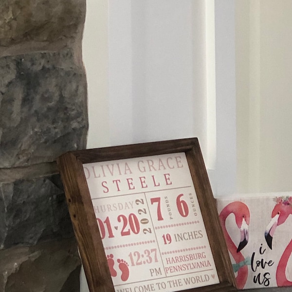 Birth Announcement Sign - Baby Birth Stats - Wood Frame Sign ...