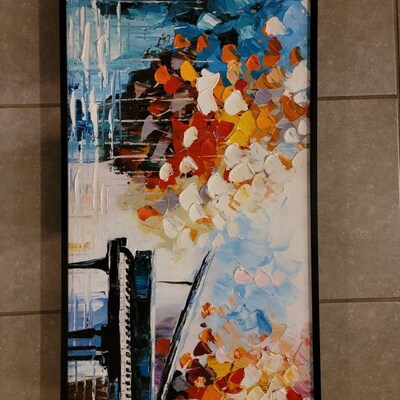 Original Hand Painted Classical Piano Oil Painting, Minimalist Music