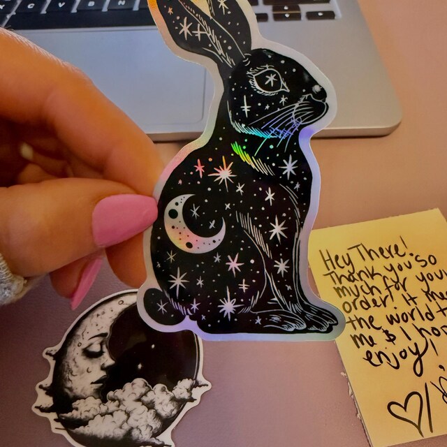 Witchy Goth Celestial Rabbit Sticker: Magical Moon Bunny Decal - Etsy