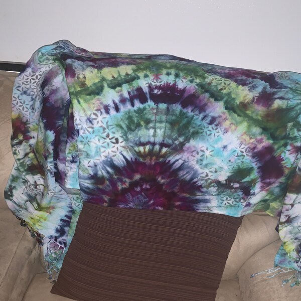 Dark Tie Dye Flower of Life Rave Pashmina, Rave Accessories for Rave ...