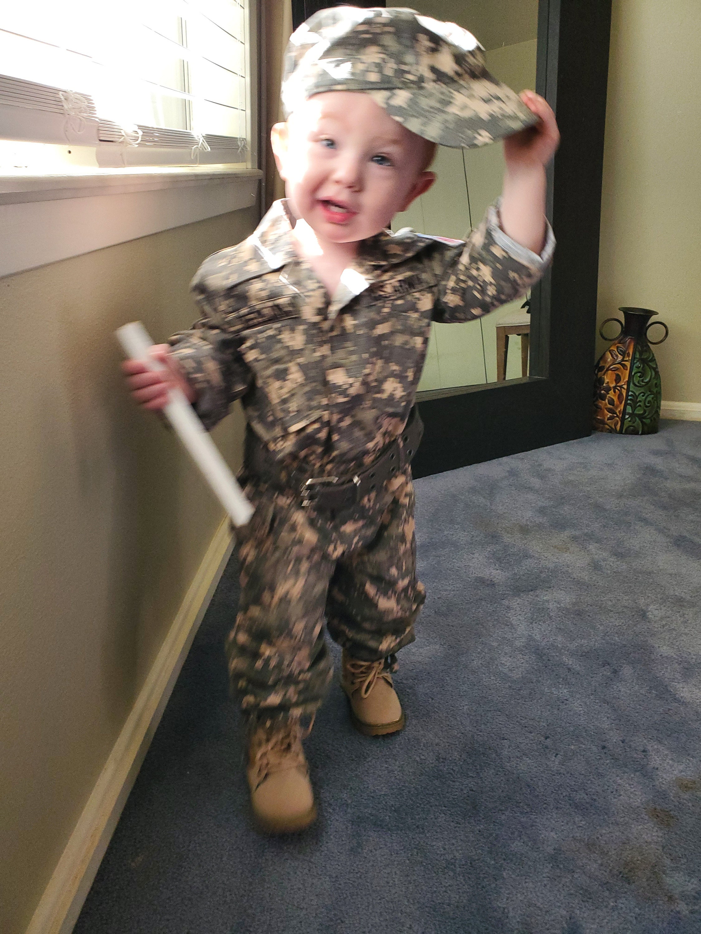 Kid&#39;s Army Costume | Authentically PERSONALIZED | FREE Camo Hat | Kid&#39;s Camo Costume | Kid&#39;s Birthday gift | Kid&#39;s Christmas Present