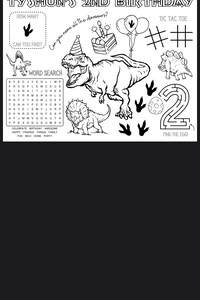 Jurassic Dinosaur Birthday Activity Sheet | Trex Dinosaur Theme Party Favor | Dinosaur Coloring Sheet | Kids Activity Sheet | Personalized