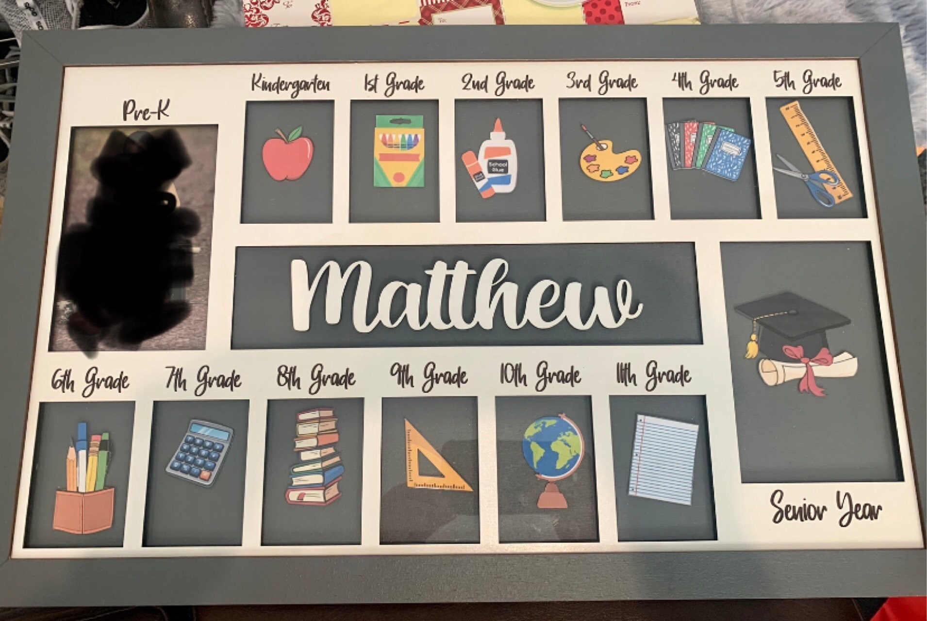 3D K12 School Years Picture Frame Custom Personalized Photo Display