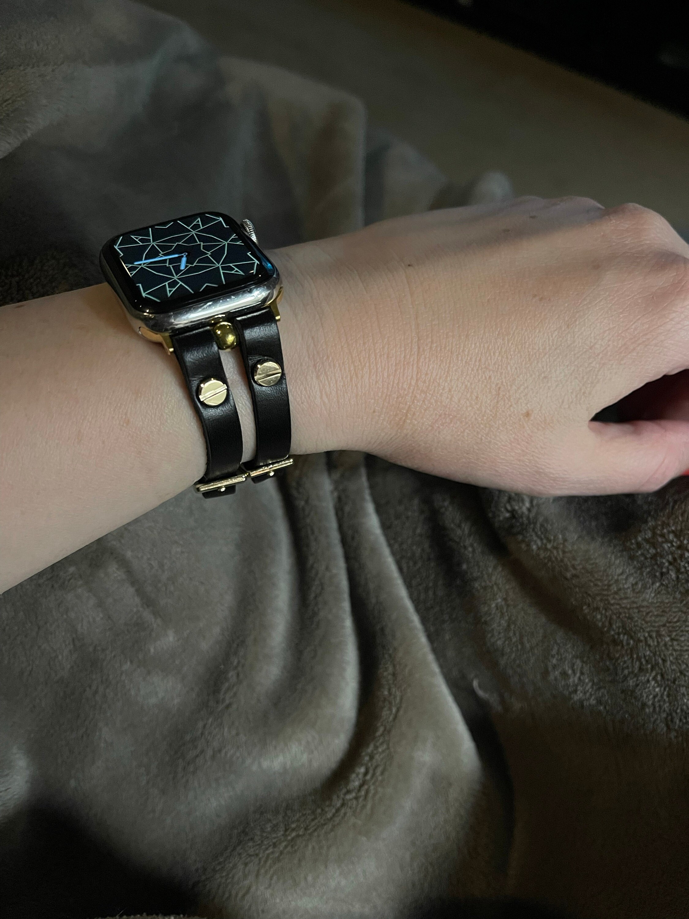 Black Leather & Gold Apple Watch Band Women Style Strap Bracelet 38mm