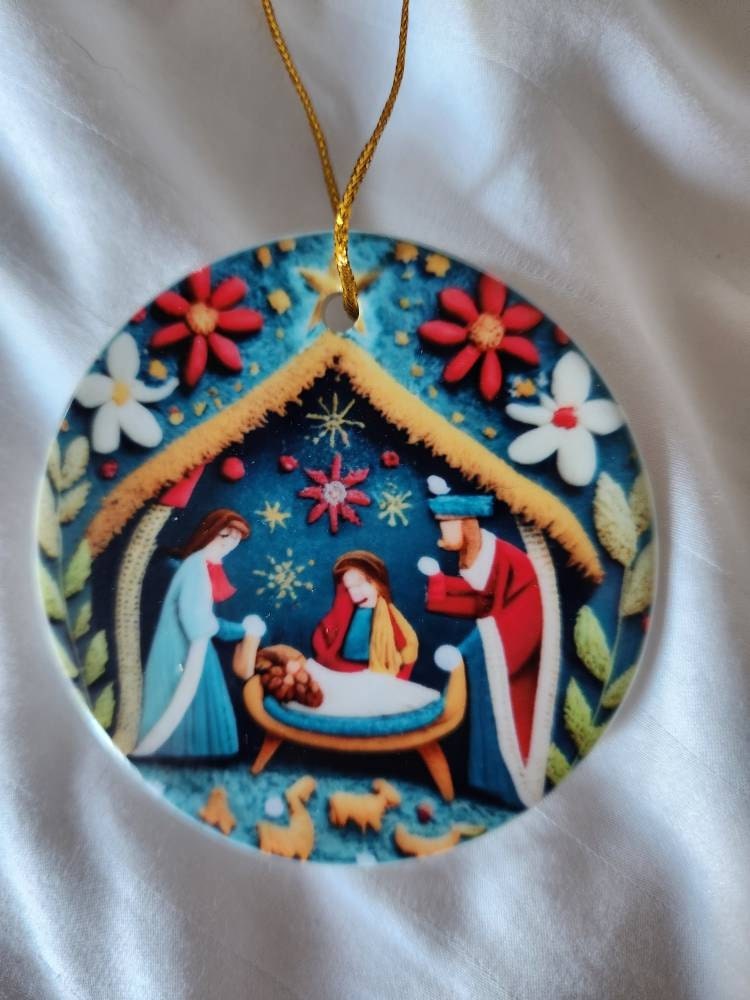 Nativity Christmas Ornament, Christmas Holiday Decorating, Jesus Ornament, Unique Christmas Decoration, Colorful Christmas Ornament