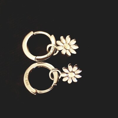 Little Daisy Flower Charmed Hoop Earrings in Sterling Silver - Etsy
