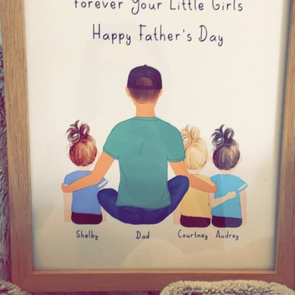 Personalized Framed Wall Art Father and Kids, Toddlers and Dad Portrait ...