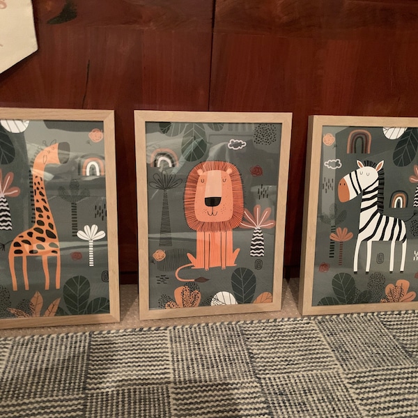 Safari Nursery Wall Prints, Boho Nursery Prints, Set of 3 Prints, Green ...