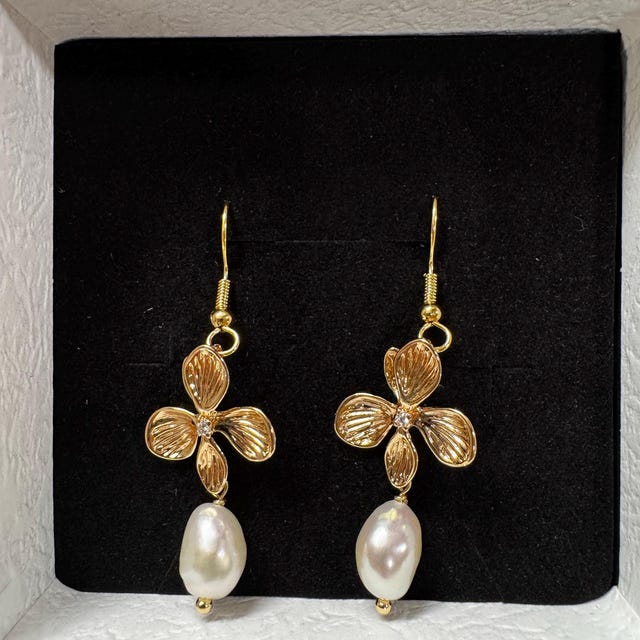 Gold Flower Drop Earrings,real Freshwater Pearl Earrings