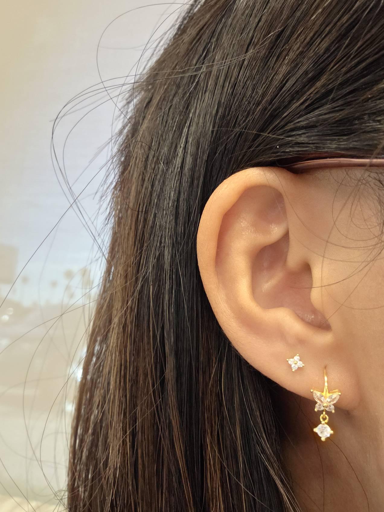 Butterfly hoop earrings - Cartilage hoop earrings - Cz dangle charm hoops - Cz earrings - Minimalist earrings - Tiny Hoop Earrings -