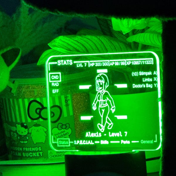 Custom Fallout Vault Girl Stat Screen Acrylic LED Light, Fallout Light ...