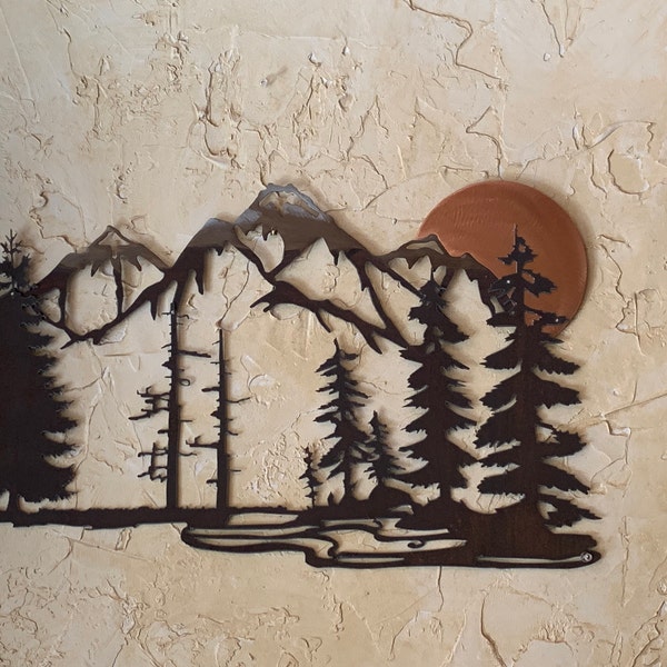 By the Light of the Copper Moon Small Recycled Steel Rustic Mountain ...