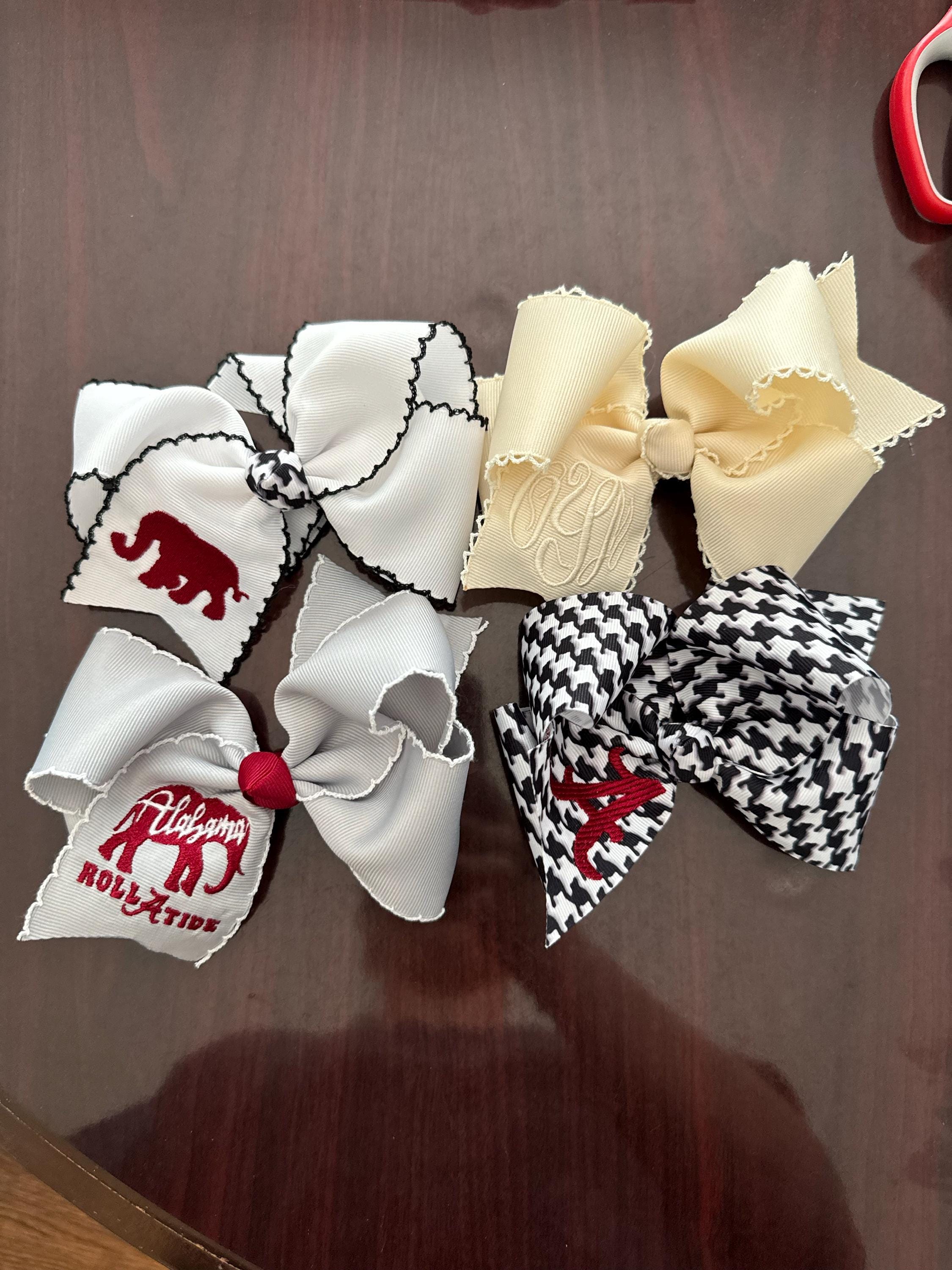 Alabama hairbow - Elephant hair bow- Collegiate hair bow- School bow- Embroidered bow-Moonstitch bow- Hair bow for girls- baby hair bows-bow