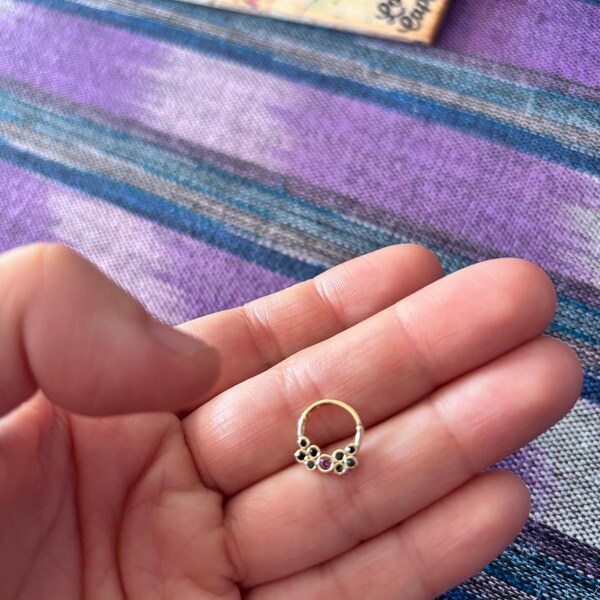 thumbnail image 2 of 14K Solid Gold Spike Hoop Clicker Ring – Cartilage, Daith, Helix, Nose Piercing (16G) 2 of 3