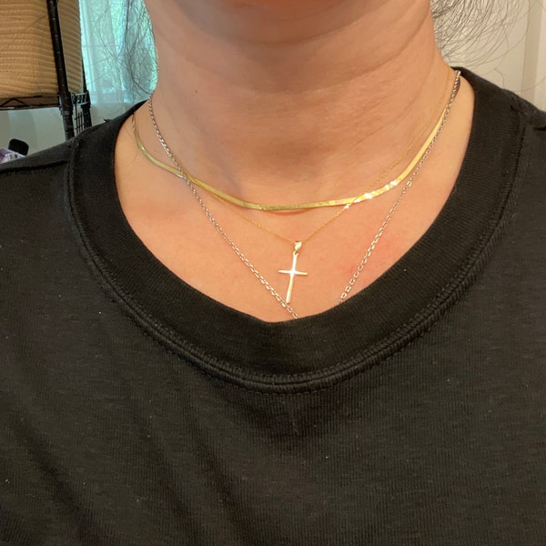 Salty Cali Gold Herringbone Choker - 16" Stainless Steel Collarbone Necklace, Minimalist Style