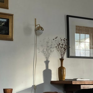Plug-in  wall sconce Light with Glass Shade, Brass light with glass shade, Minimalist Wall Sconce Light