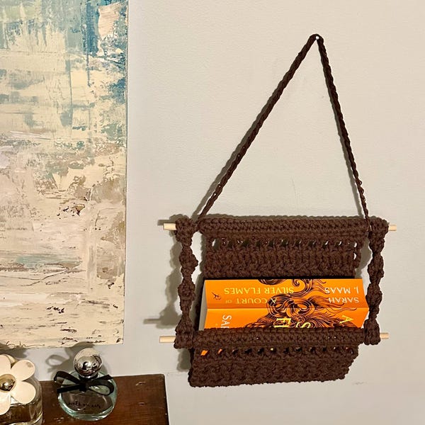 Boho Book Nook Crochet Pattern, Crochet Wall Hanging Pattern, Crochet Hanging Basket, Wall ...