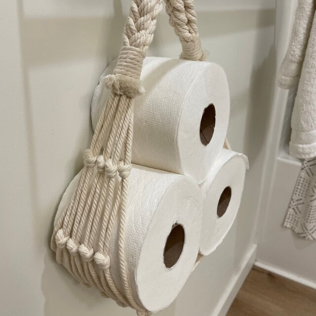 Porta Carta Igienica In Rattan Con Ripiano | Design Boho, Base Pesante, Per 4 Rotoli - Foto 13