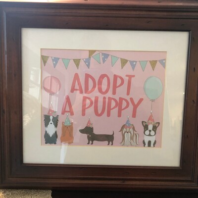 Adopt A Puppy Sign, Printable, Dog Birthday Party, Puppy Adoption, Girl ...