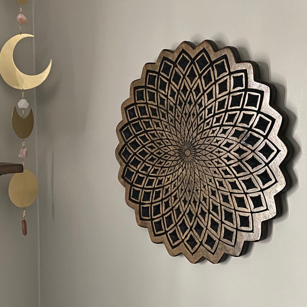 Flower of Life Mandala Wood Carving - Nature Sacred Geometry - Carved ...