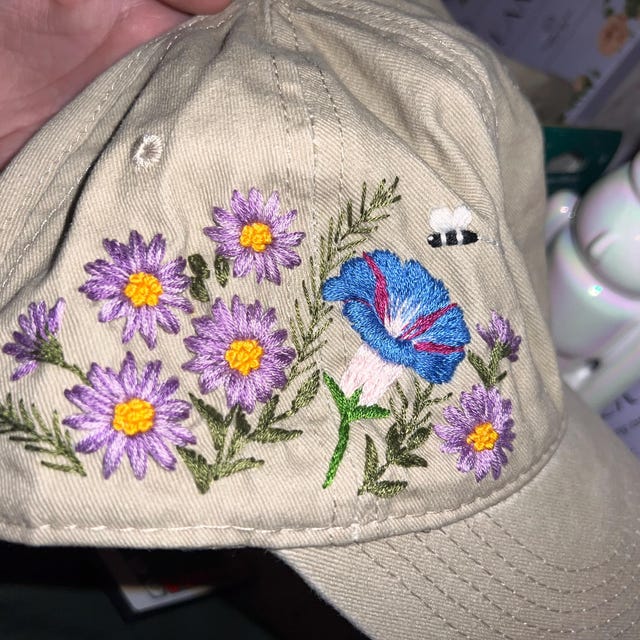TTT_MSW×ACRMTSM FLOWER EMBROIDERY CAP Wash Cotton Baseball Cap, Large Hand Embroidered Flower Hat